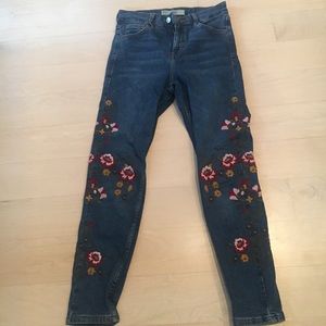 Topshop Floral Embroidered Jeans